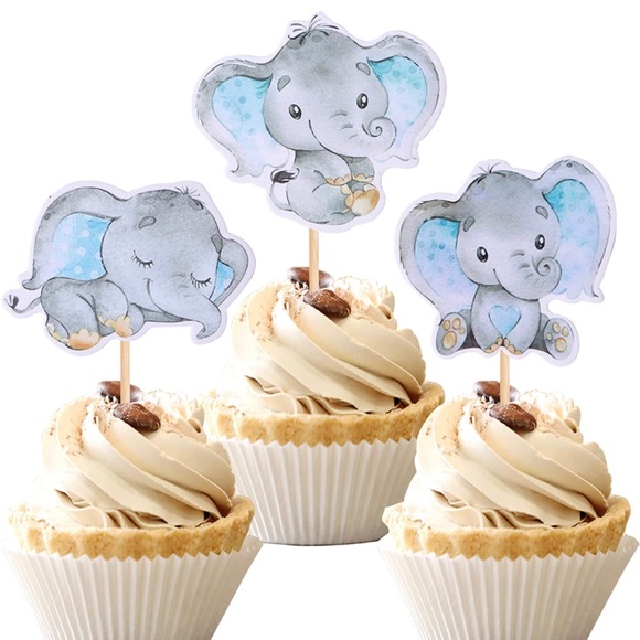 36 PCS Blue Elephant Cupcake Toppers 🐘 - Picture 2 of 5